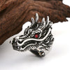 Dragon Head Shape Red Crystal Inlaid Ring Men's Ring Metal Retro Animal Ring Accessory Party Jewelry Size 8-11