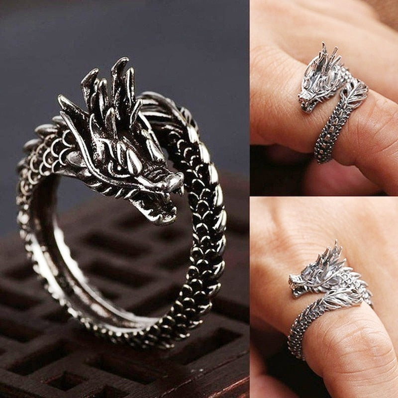 Dragon Shape Round Ring Men's Ring Metal Retro Animal Ring Accessories Party Jewelry Opening Adjustable