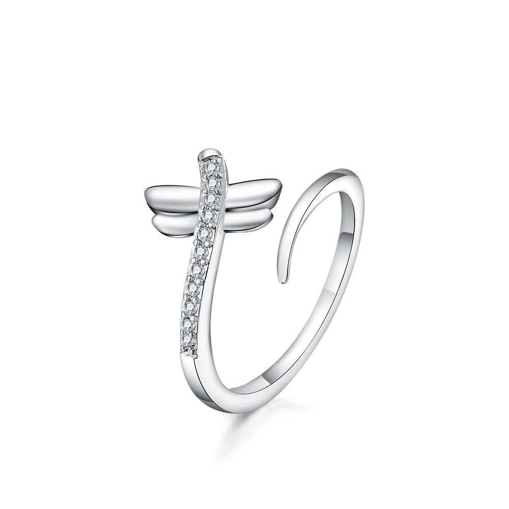 Dragonfly Zircon Adjustable Rings For Women 925 Stamp Silver Color Wedding Party Jewelry 2022 Trend GaaBou Jewellery