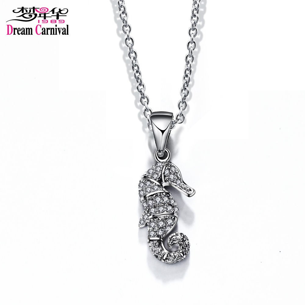DreamCarnival 1989 Sea Horse Necklaces Fine Quality Chain pendant necklace Girls Cubic zirconia Crystal Drop shipping SZ10161