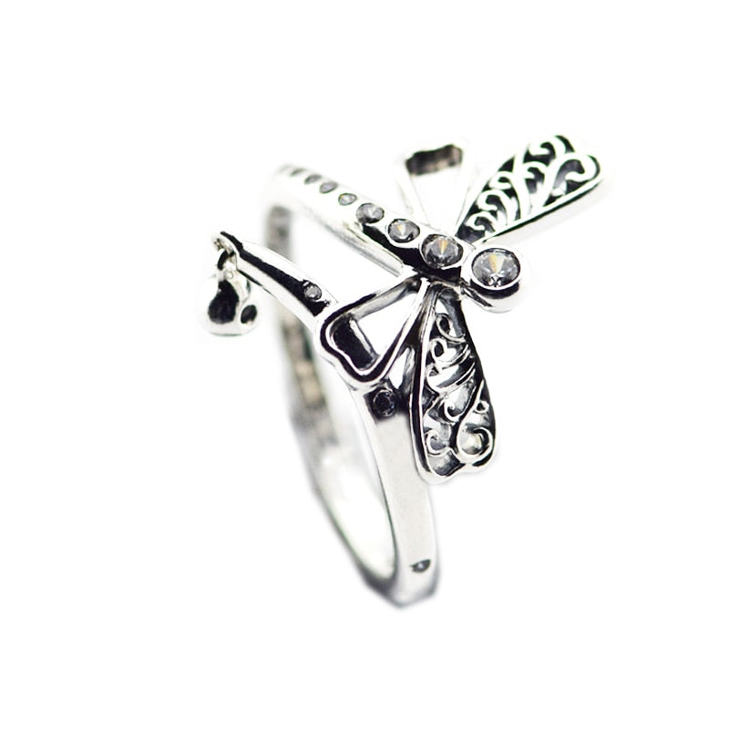 Dreamy Dragonfly Ring with Clear CZ 100% 925 Sterling Silver Original Rings for Women Gift Fine Jewelry PFR155