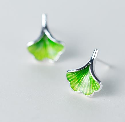 100% Real Pure 925 Sterling Silver Ginkgo Leaf Earrings For Women Fashion S925 Earring sterling-silver-jewelry
