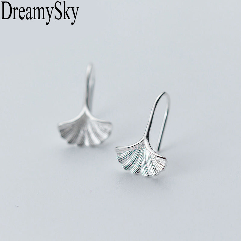 100% Real Pure 925 Sterling Silver Ginkgo Leaf Earrings For Women Girls Brincos Fashion sterling-silver-jewelry
