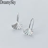 100% Real Pure 925 Sterling Silver Ginkgo Leaf Earrings For Women Girls Brincos Fashion sterling-silver-jewelry