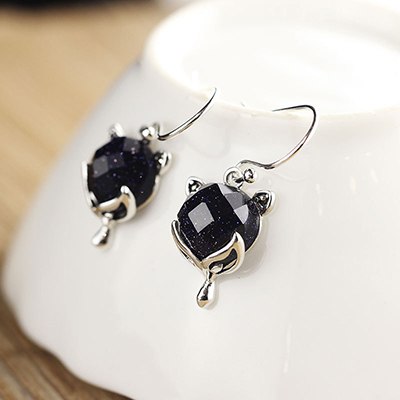 Drop Earrings 4 Color Natural Stone Chalcedony Agate Clever Fox Cute Animal Design Wedding Gift Real Sterling Silver 925 Jewelry