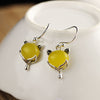 Drop Earrings 4 Color Natural Stone Chalcedony Agate Clever Fox Cute Animal Design Wedding Gift Real Sterling Silver 925 Jewelry
