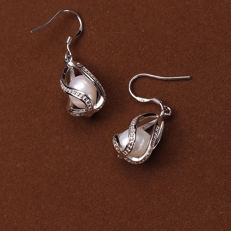 Drop Earrings 925 Sterling Sliver Drop Earrings Pearl Cage Wedding Engagement Faashion Jewelry Hanging Earrings For Women