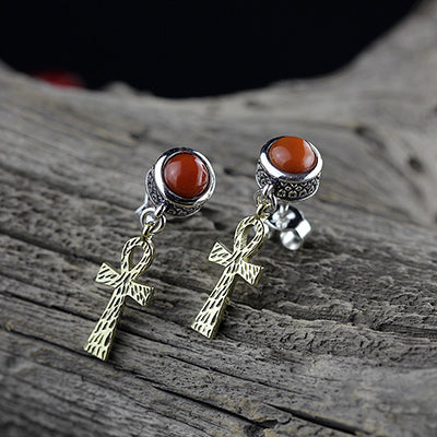 Drop Earrings For Women Round Agate Purple Crystal Vintage Style Gold Color Cross Small Star New Sterling Silver 925 Jewelry