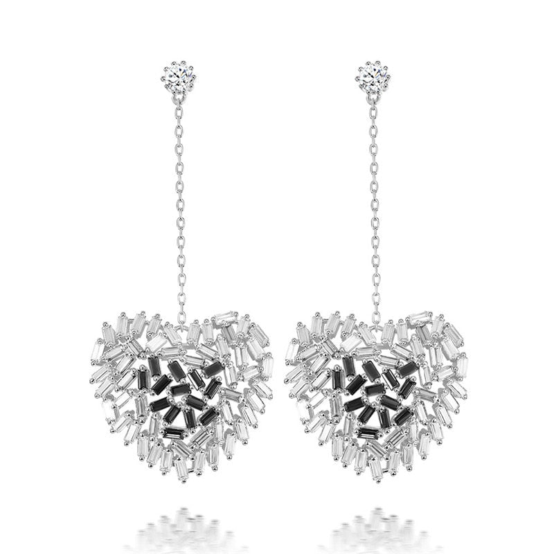 Drop Earrings For Women S925 Sterling Silver Needles Fairy Heart Gradient Temperament Multicolor Fine Jewelry Not Allergic