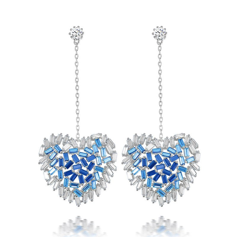 Drop Earrings For Women S925 Sterling Silver Needles Fairy Heart Gradient Temperament Multicolor Fine Jewelry Not Allergic