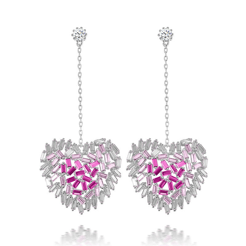 Drop Earrings For Women S925 Sterling Silver Needles Fairy Heart Gradient Temperament Multicolor Fine Jewelry Not Allergic