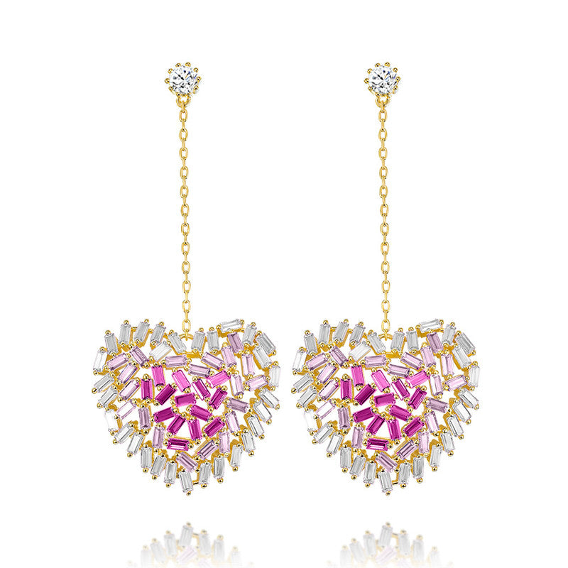 Drop Earrings For Women S925 Sterling Silver Needles Fairy Heart Gradient Temperament Multicolor Fine Jewelry Not Allergic