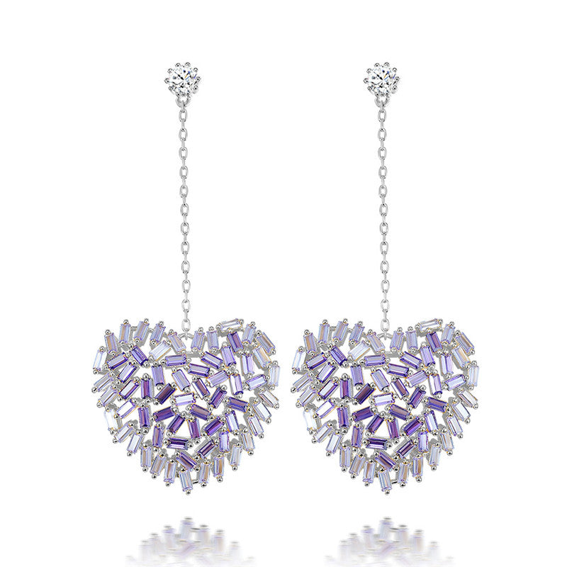 Drop Earrings For Women S925 Sterling Silver Needles Fairy Heart Gradient Temperament Multicolor Fine Jewelry Not Allergic