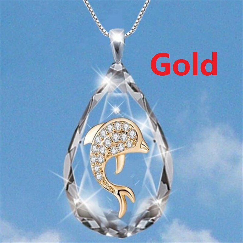 Drop-Shaped Crystal Pendant Necklace Women's Necklace Austrian Rhinestone Inlaid Dolphin Pattern Pendant Accessories Accessories