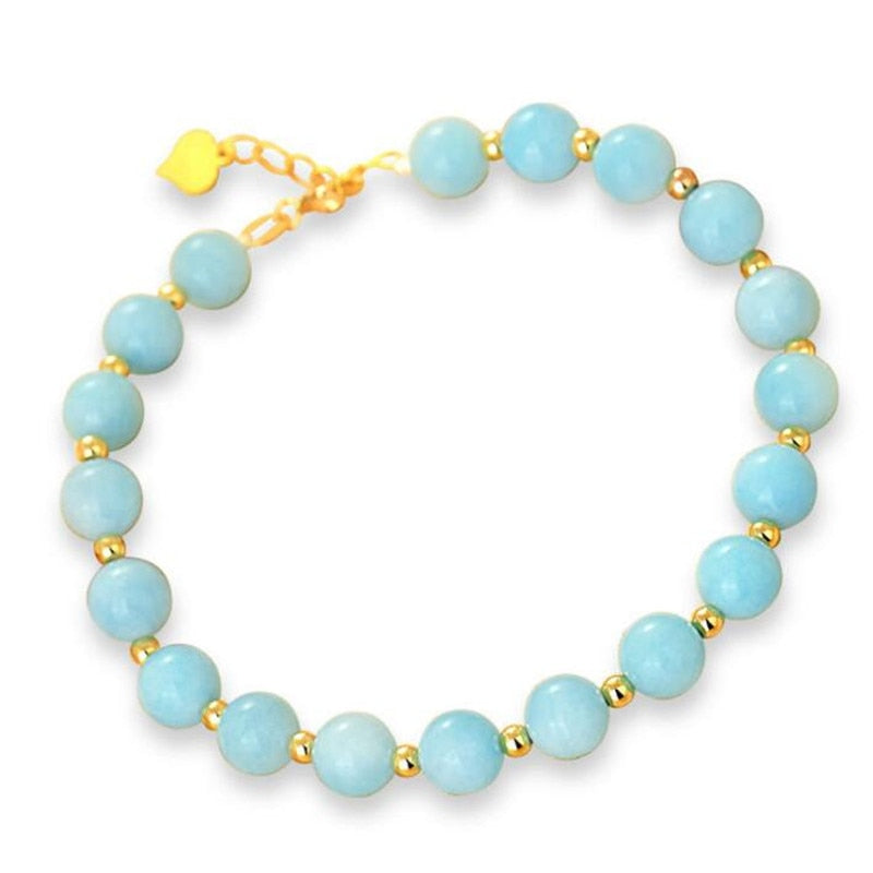 Drop Shipping 6-7mm Natural Tianhe Stone Chalcedony Beaded Bracelets With 18K Gold Bead Accessories Lucky For Lovers Jewelry