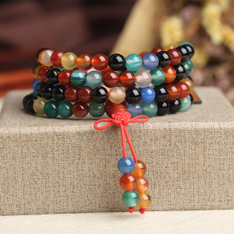 Drop Shipping Natural 6mm Colorful Agate Beaded Bracelets 108pcs Buddhist Tibetan Bracelet Jewelry For Man&woman Gifts