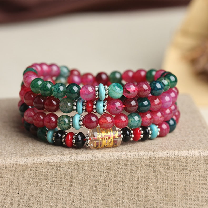 Drop Shipping Natural 6mm Colorful Agate Beaded Bracelets 108pcs Buddhist Tibetan Bracelet Jewelry For Man&woman Gifts