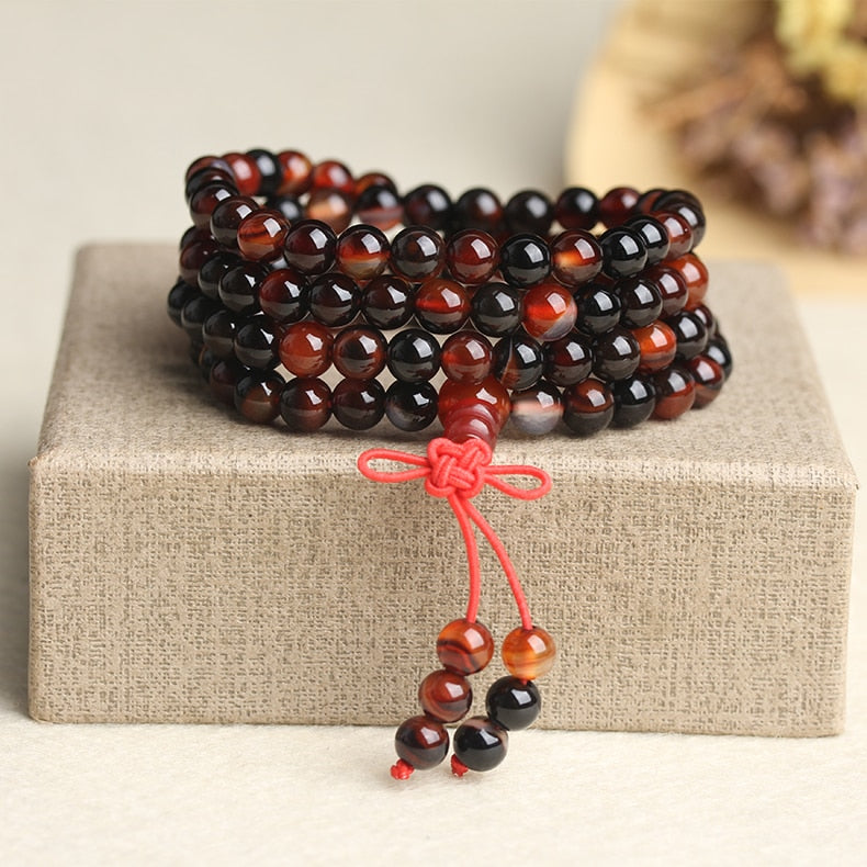 Drop Shipping Natural 6mm Striped Agate Beaded Bracelets 108pcs Buddhist Tibetan Bracelet Jewelry For Man&woman Gifts
