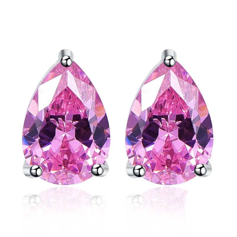 Drop Shipping Pink Topaz Earring Stick Water Drop Stone Stud Earring Piercing 925 Sterling Silver Jewelry For Friends Gift