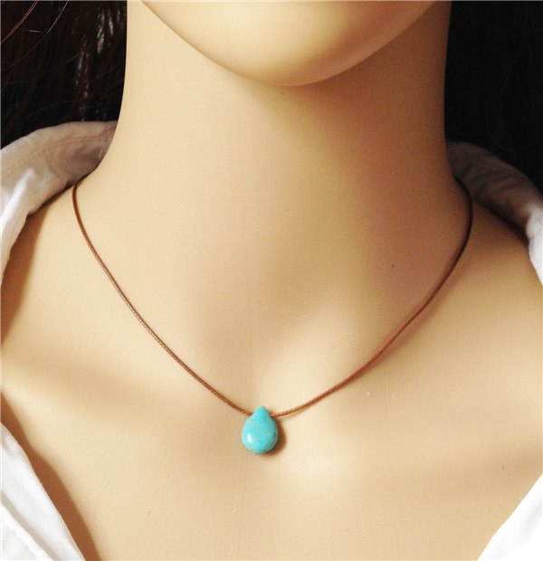 Drop Shipping Real Pendant Necklace Fashion Jewelry Tibetan Style Brown Leather Necklace Punk Tibet Teardrop Necklaces for Women