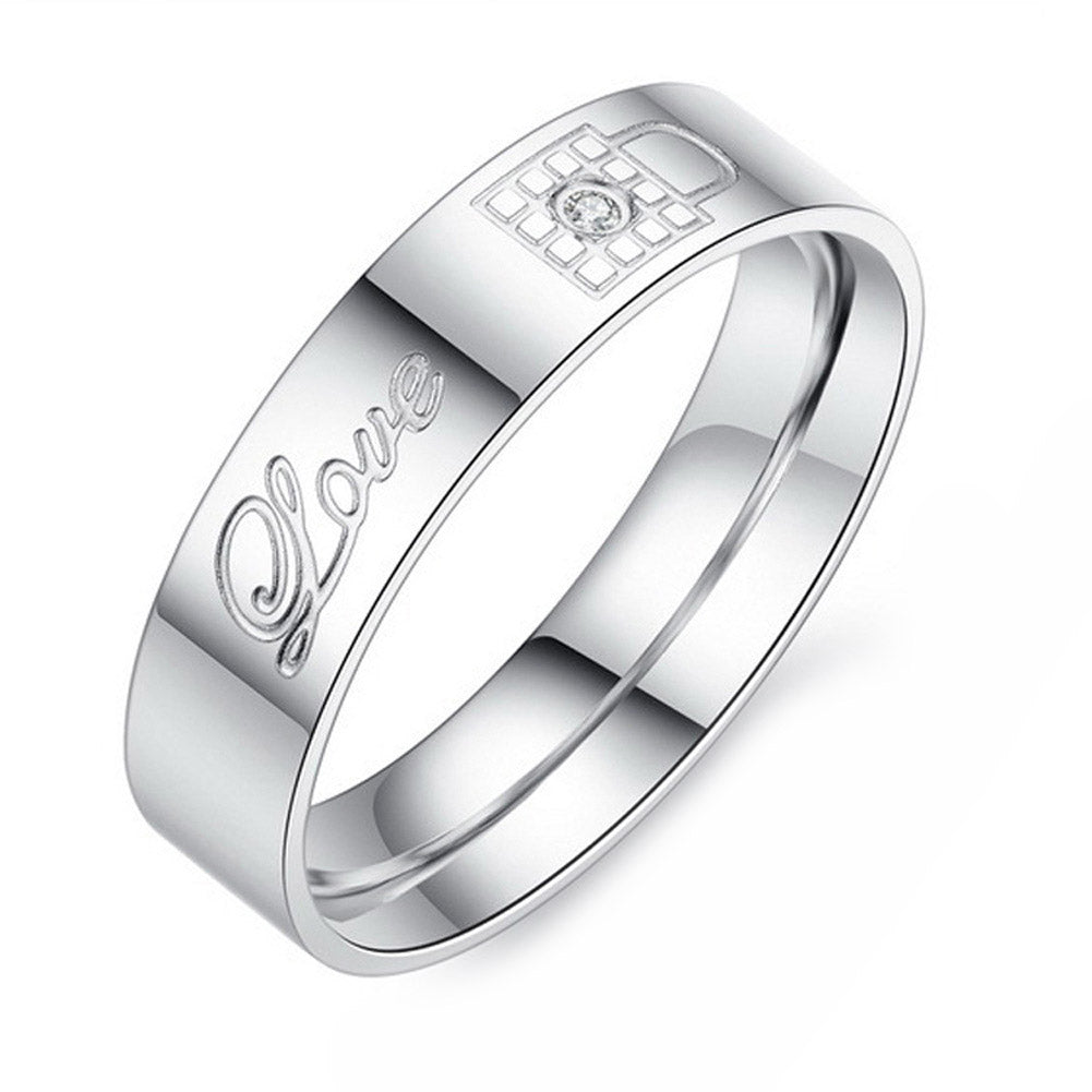 Drops 1 Piece Fashion Rhinestone Love Lock Ring titanium steel couple wedding ring set his and hers promise ring