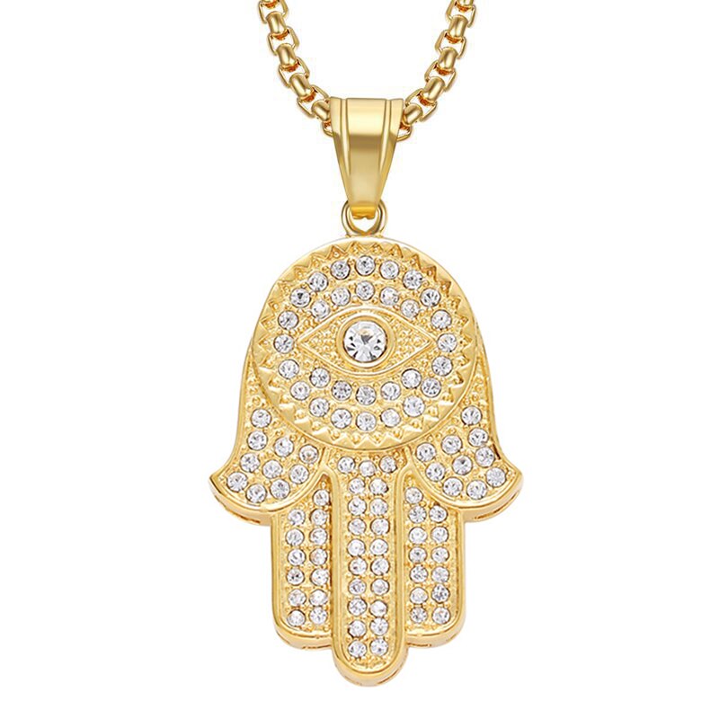 Dropship Classic Hand of Fatima Hamsa Necklace Pendants Silver Color Chain Palm Statement Jewelry for Women, center
