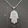 Dropship Classic Hand of Fatima Hamsa Necklace Pendants Silver Color Chain Palm Statement Jewelry for Women, center