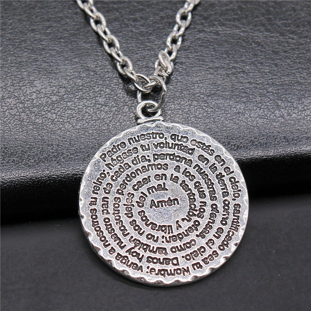 2 Colors 32x28mm Round Amen Bible Pendant Necklace For Women Men Long Chain Necklace Jewelry Accessories