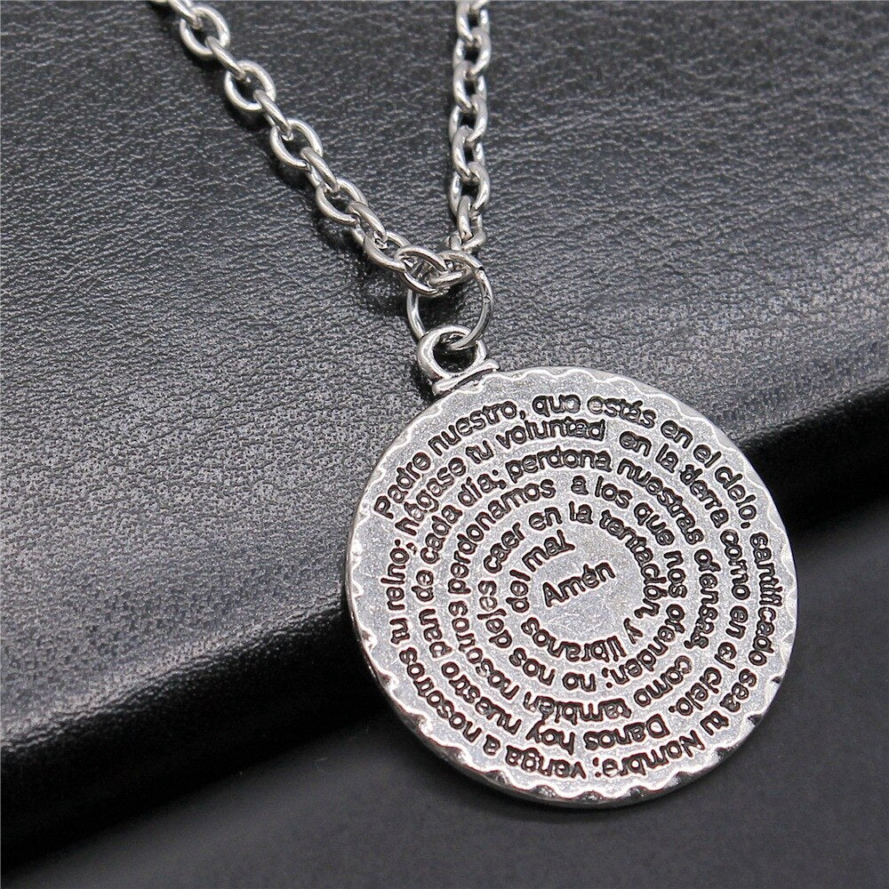 2 Colors 32x28mm Round Amen Bible Pendant Necklace For Women Men Long Chain Necklace Jewelry Accessories