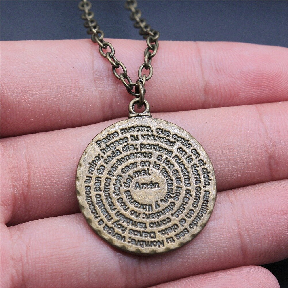 2 Colors 32x28mm Round Amen Bible Pendant Necklace For Women Men Long Chain Necklace Jewelry Accessories