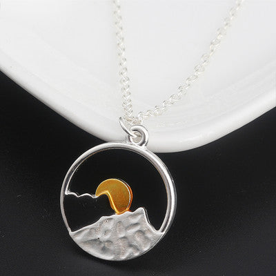 Dropshipping 2Style Mountains Necklace Sunrise and Sunset Nature Charm Pendant jewelry Women and Men Gift