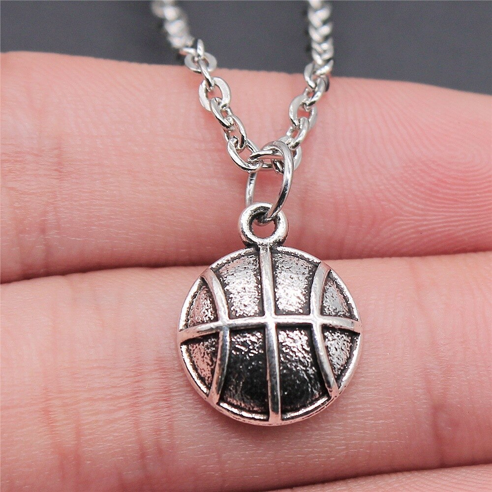Antique Silver Color 17x13mm Basketball Pendant Necklace For Women