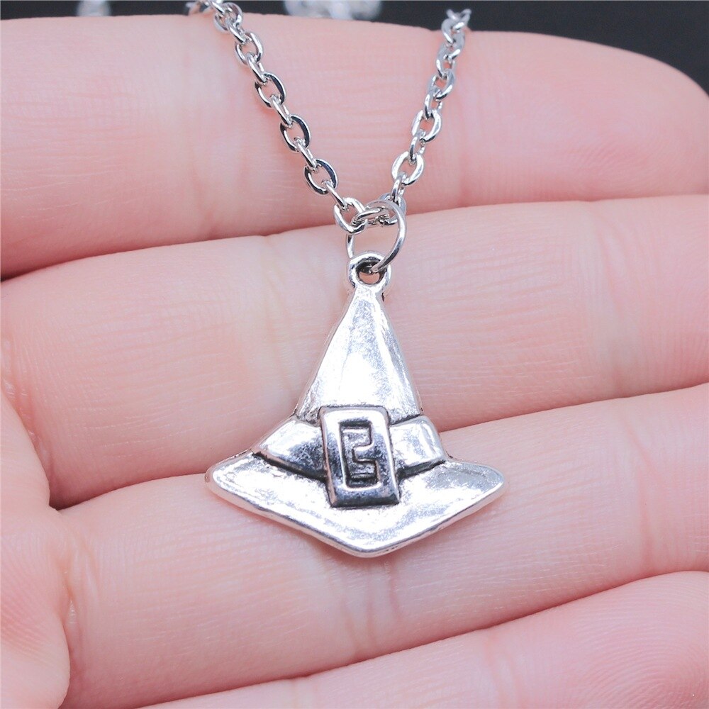 Antique Silver Color 23x24mm Witch Hat Pendant Necklace For Women