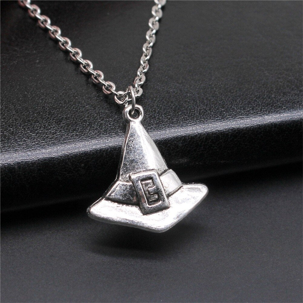 Antique Silver Color 23x24mm Witch Hat Pendant Necklace For Women