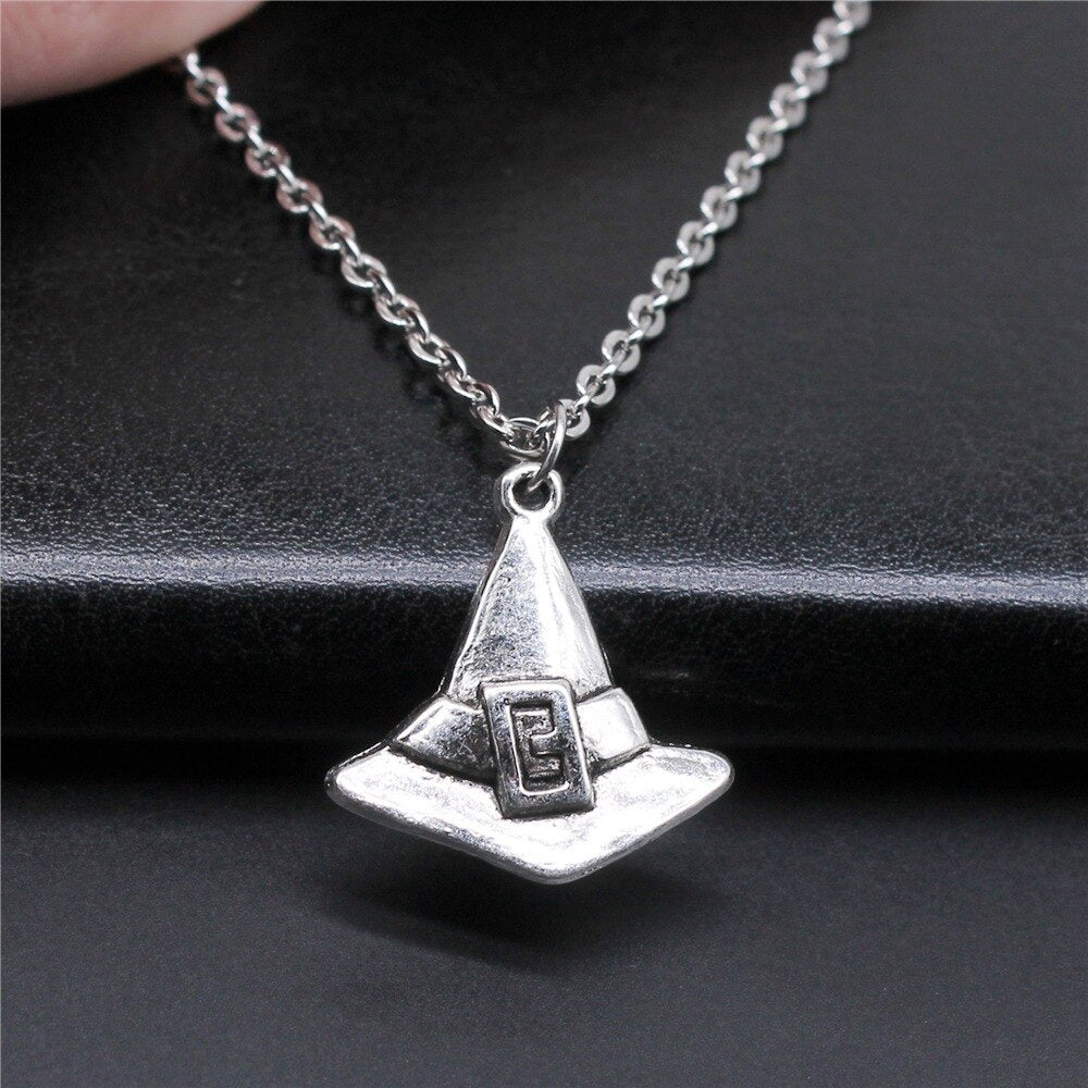 Antique Silver Color 23x24mm Witch Hat Pendant Necklace For Women