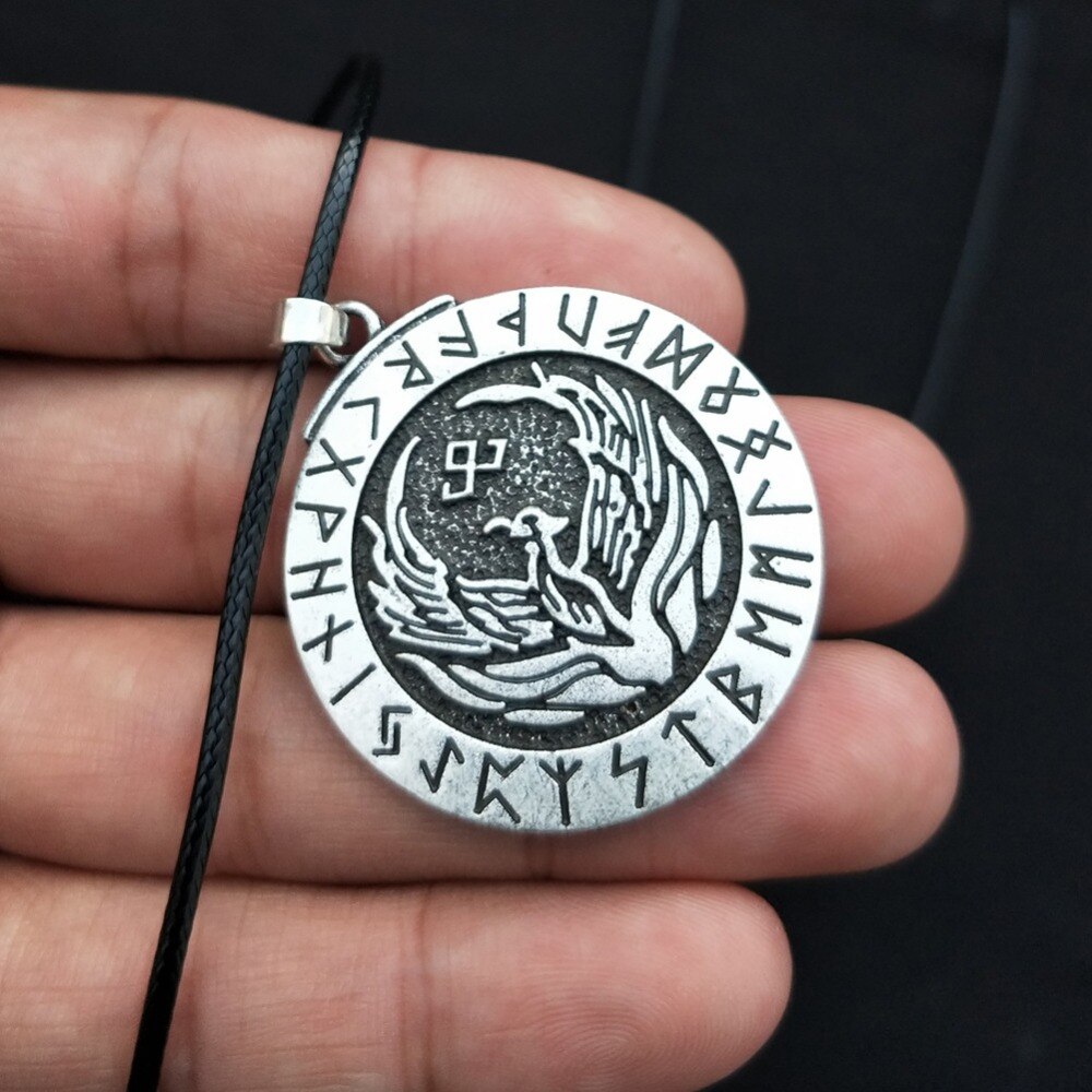 Norse Viking Amulet Phoenix Totem In the Rune Circle Nordic Fire Bird Pendant For Women Necklace Jewelry Talisman