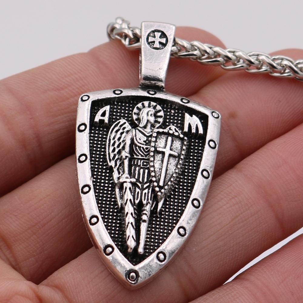 Men Viking Warrior Necklace Archangel St.Michael Protect US Saint Shield Protection Charm PRAYER Amulet Knot PENDANT