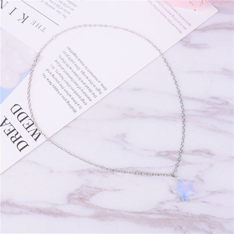 Star Pendant Necklace Natural White and Blue Opal Pendant Necklace Ronamtic Simple Jewelry for Girl Lady Best Gift