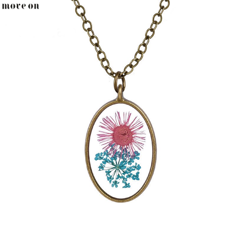 Dry Specimen Clover Sunflower Necklace Flower Necklaces Choker Chain Collar Pendant Jewelry For Friend Birthday Present