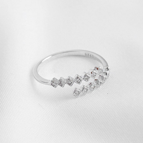 Dual Line Clear Zircon 925 Sterling Silver Jewelry Rings For Women Open Engagement Wedding Silver 925 Ring