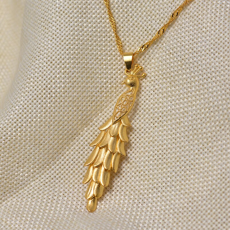 Dubai Arab Ethiopia Phoenix Pendant Necklaces Women Men Gold Color Wedding Jewelry "LUCK" Auspicious & Good Luck Symbols