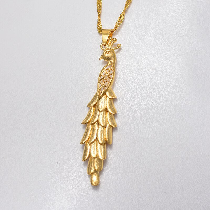 Dubai Arab Ethiopia Phoenix Pendant Necklaces Women Men Gold Color Wedding Jewelry "LUCK" Auspicious & Good Luck Symbols