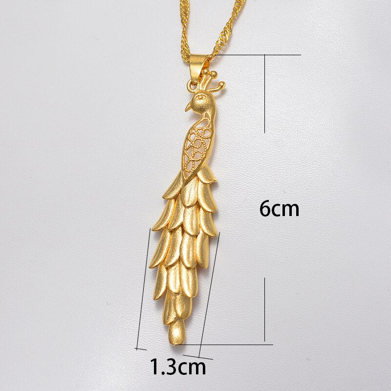 Dubai Arab Ethiopia Phoenix Pendant Necklaces Women Men Gold Color Wedding Jewelry "LUCK" Auspicious & Good Luck Symbols