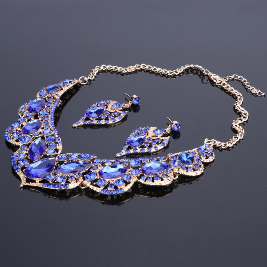 Dubai Wedding Jewelry Sets Rhinestone Crystal Statement Bridal Necklace Earrings Sets