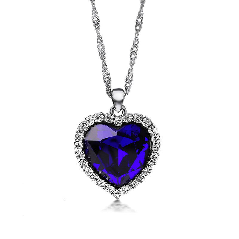 Titanic Ocean Heart Pendant Necklaces For Women Blue Crystal Rhinestone Silver Plated Metal Choker Necklace Jewelry