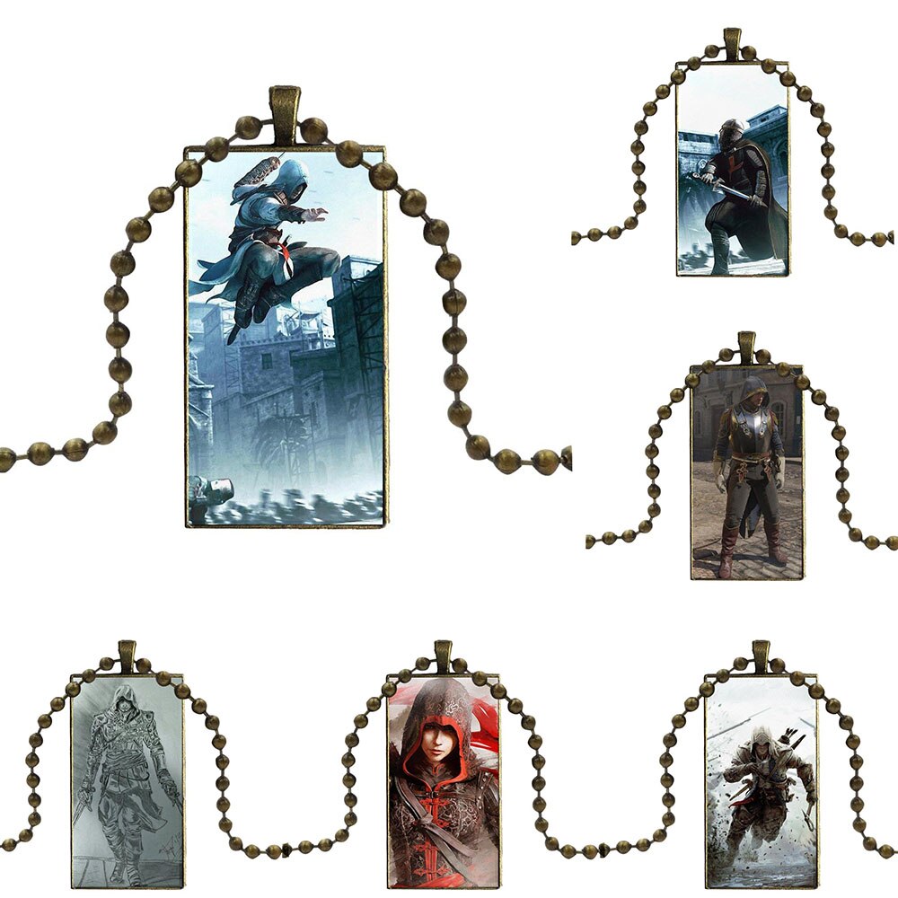 Durable Assassins Creed 4 Necklace Handmade Rectangle Shape Choker Necklace Jewelry Multi Designs For Child