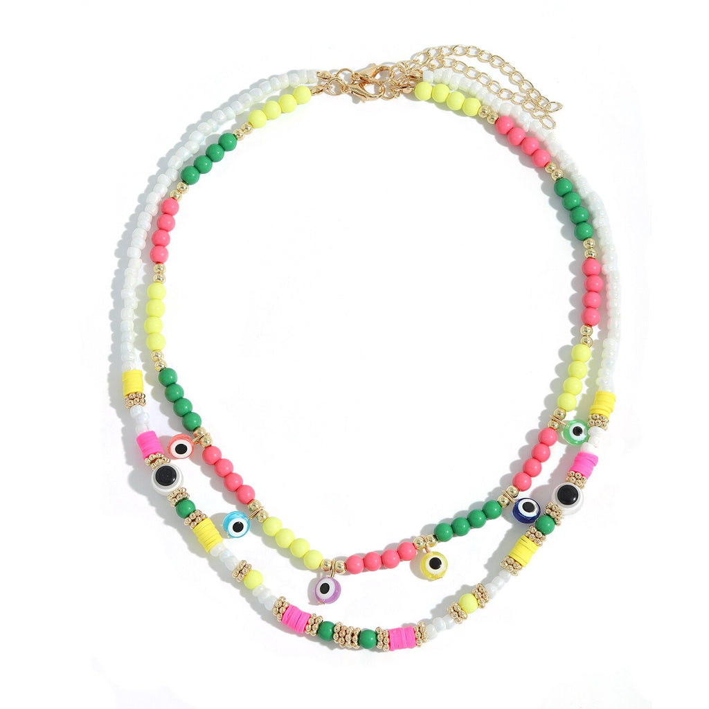 Dvacaman Bohemian Handmade Colorful Clay Beaded Choker Necklace Set for Women Summer Beach Soft Pottery Necklaces Jewelry Party