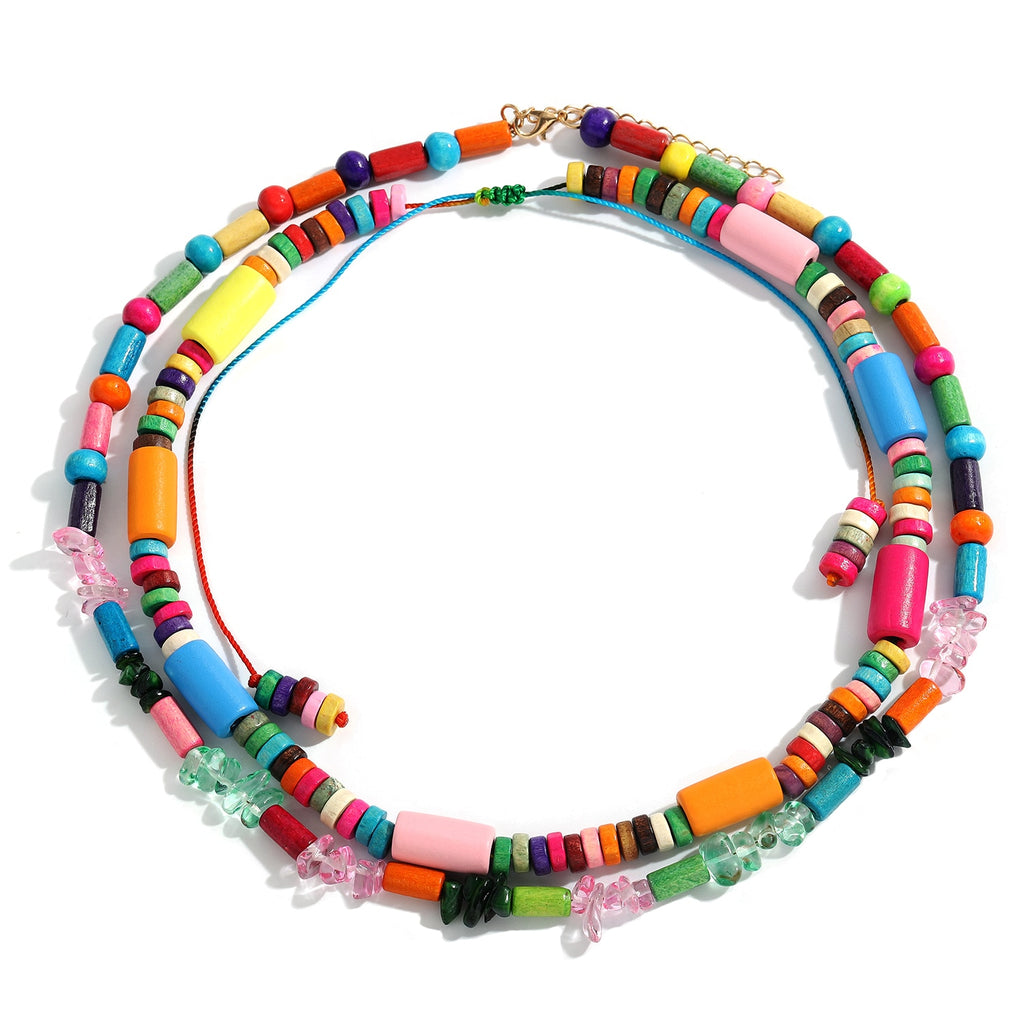 Dvacaman Bohemian Handmade Colorful Clay Beaded Choker Necklace Set for Women Summer Beach Soft Pottery Necklaces Jewelry Party