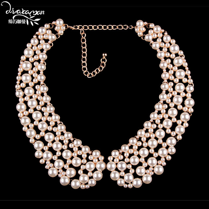Brand Full Simulated Pearl Choker False Collar Necklace Women Wedding Bridal Statement Custom Jewelry Party Gifts PP80
