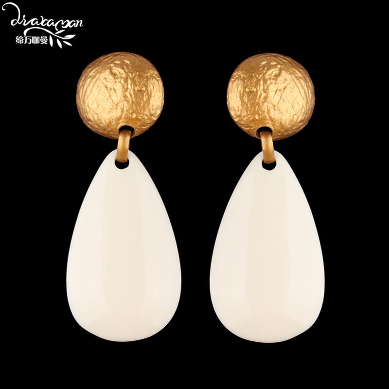 New 2020 ZA Stitching Earrings for Fashion Women Waterdrop Resin Drop Dangle Earrings Gold Color Maxi Statement Jewelry